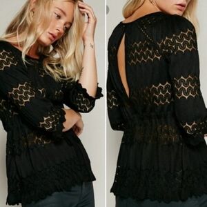 Free People Fire Island Black Knit Blouse, L!